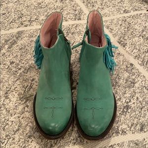 Turquoise fringe ankle boots size 7